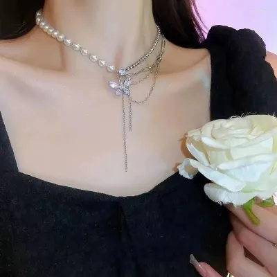 Shiny Zircon Butterfly Pendant Necklace for Women